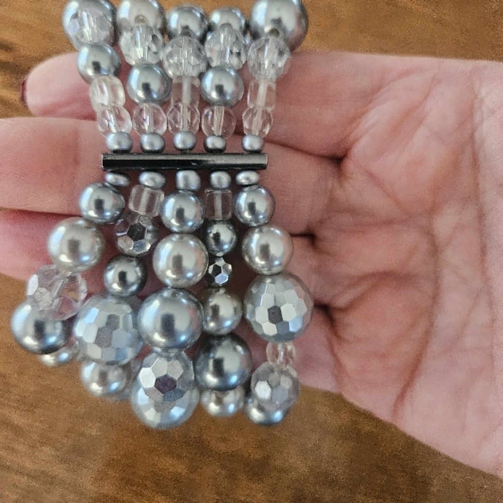 Silver Metallic Beaded Bracelet
